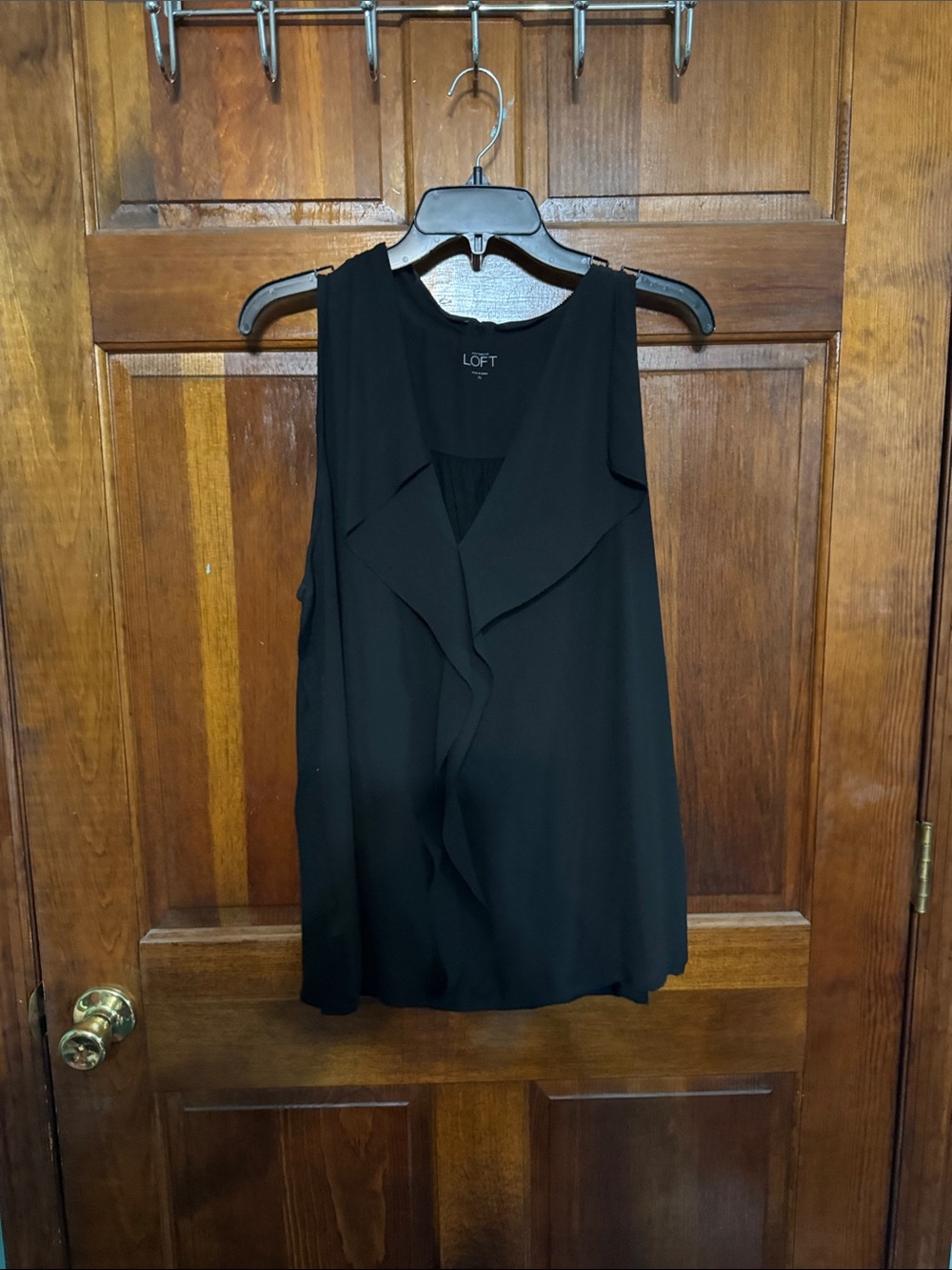 LOFT Black Sleeveless Ruffle-Front Camisole